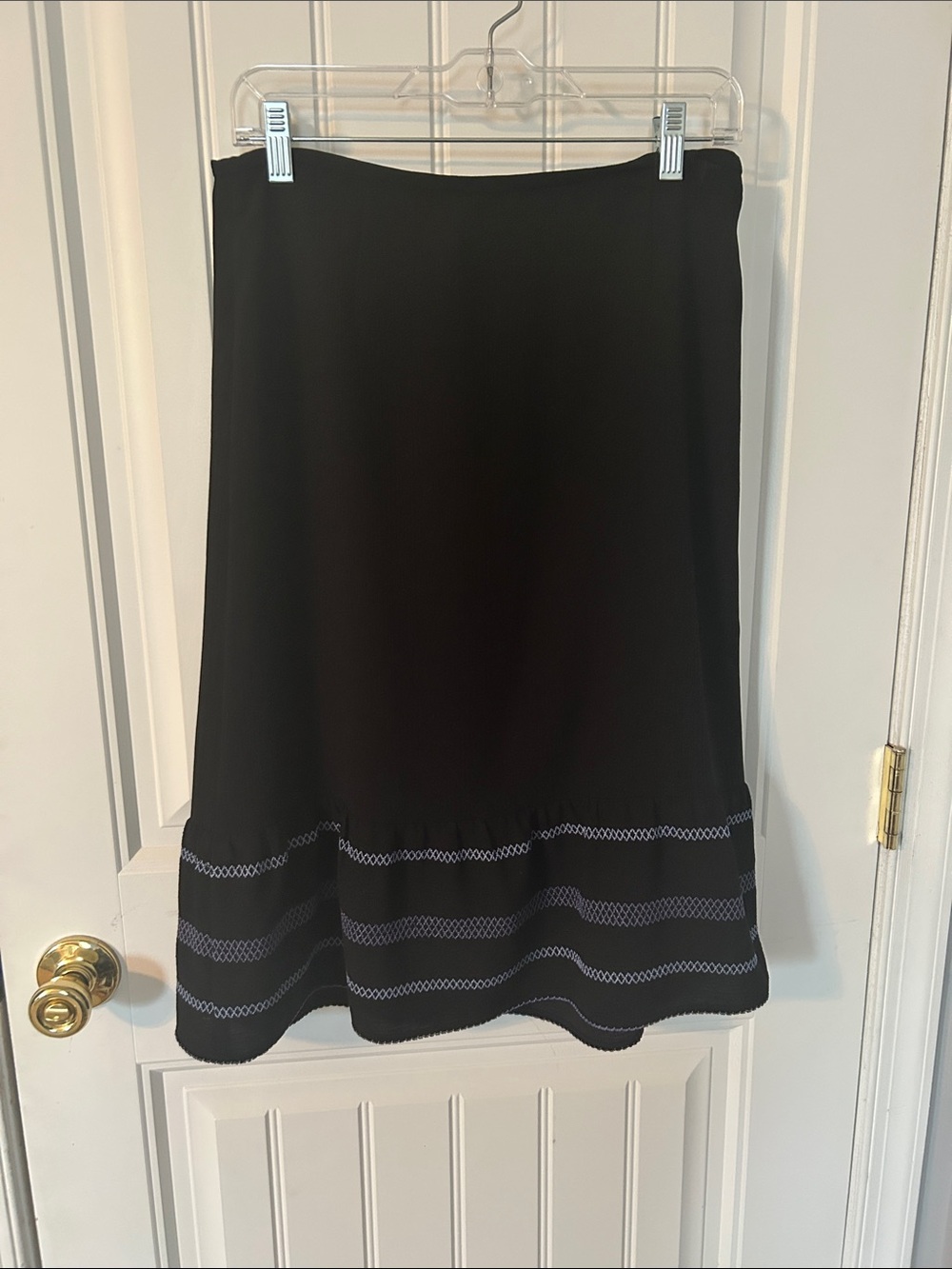 LOFT Black A-Line Skirt with Decorative Hem Stripes